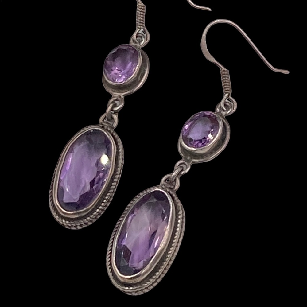 Vintage Mexico Sterling Genuine Amethyst Drop Earrings